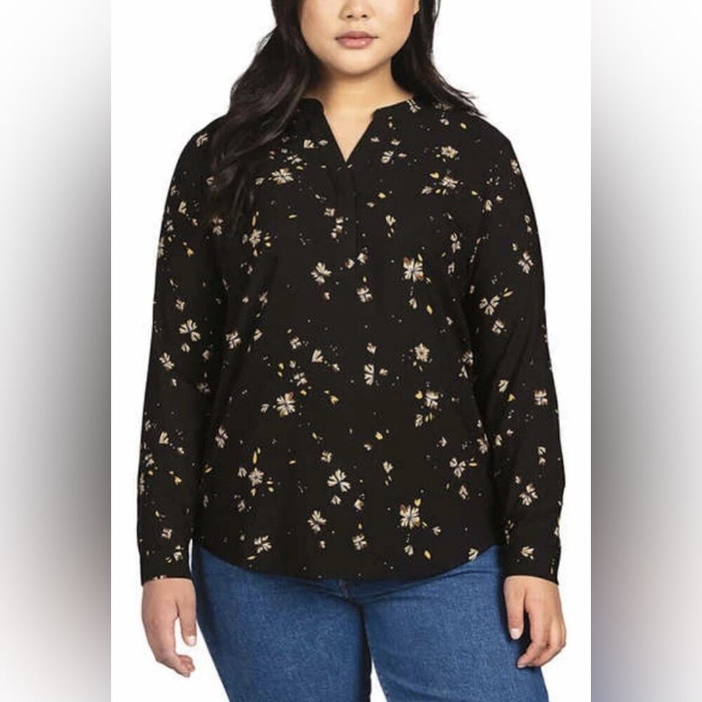HILARY RADLEY LONG SLEEVE BLOUSE BLACK FLOWER MEDIUM HIGH LOW HEM NWT M
